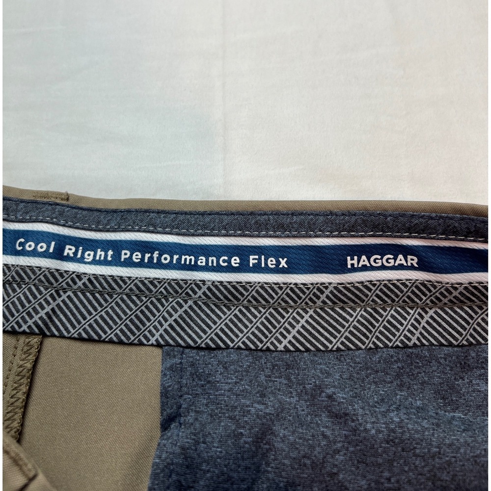Haggar Chino Pant Men 34x32 Khaki Tan Cool Right Performance Flex Golf Slack G04 - Picture 4 of 11